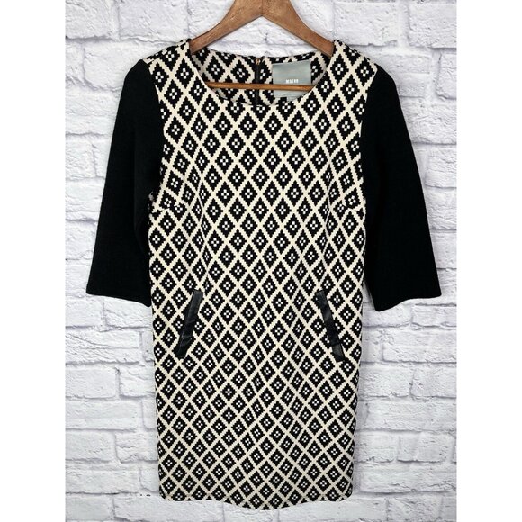 MAEVE Women's Black Cream Geometric Print Shift Dress Small - Picture 1 of 6